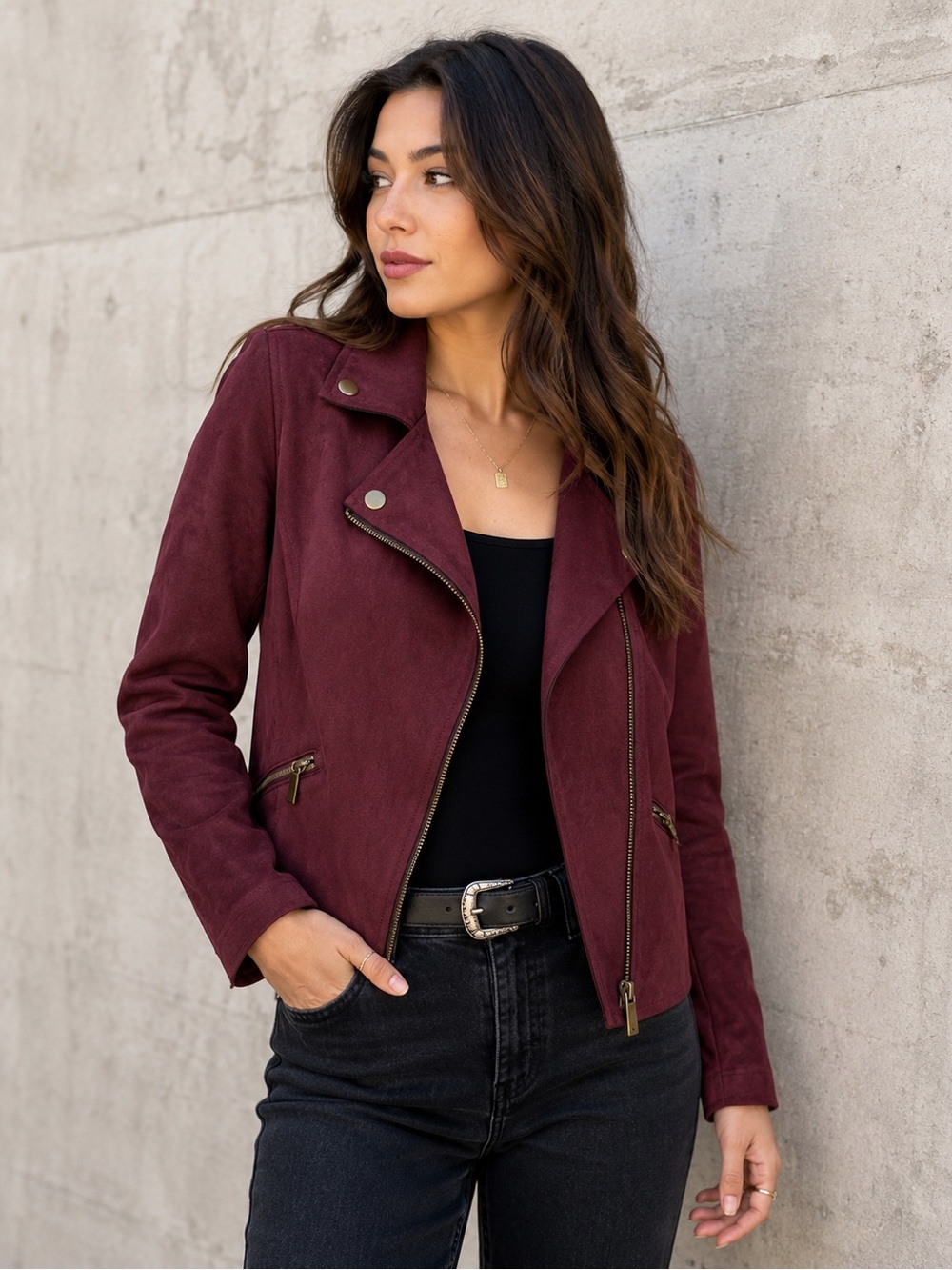 Kut from the Kloth Burgundy Suede Moto Jacket